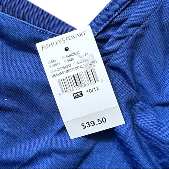 Ashley Stewart Blue Mesh Asymmetrical Long Sleeve Blouse NWT - Picture 5 of 6